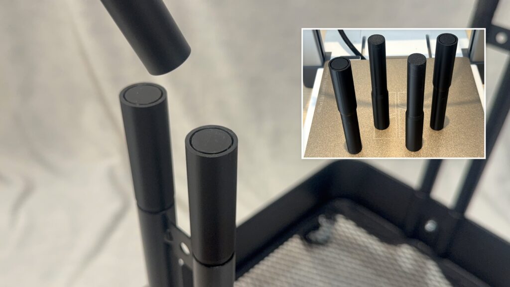 Lower connector connecting the original RÅSKOG part to the aluminium extension, with four printed connectors shown inset.